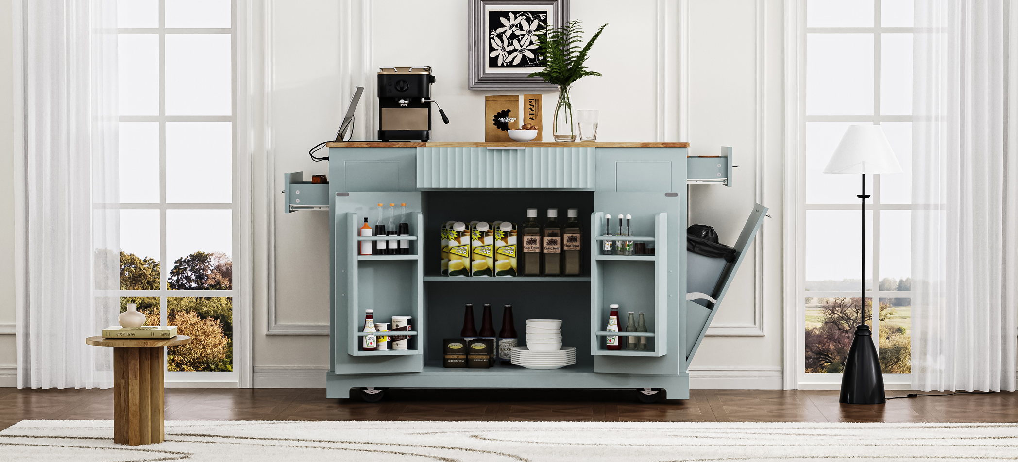 Amazon.com: bytnghy Large Kitchen Island with Trash Can Storage